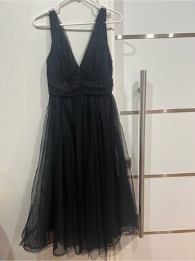 Luxxel Black V-Neck Tulle Midi Dress